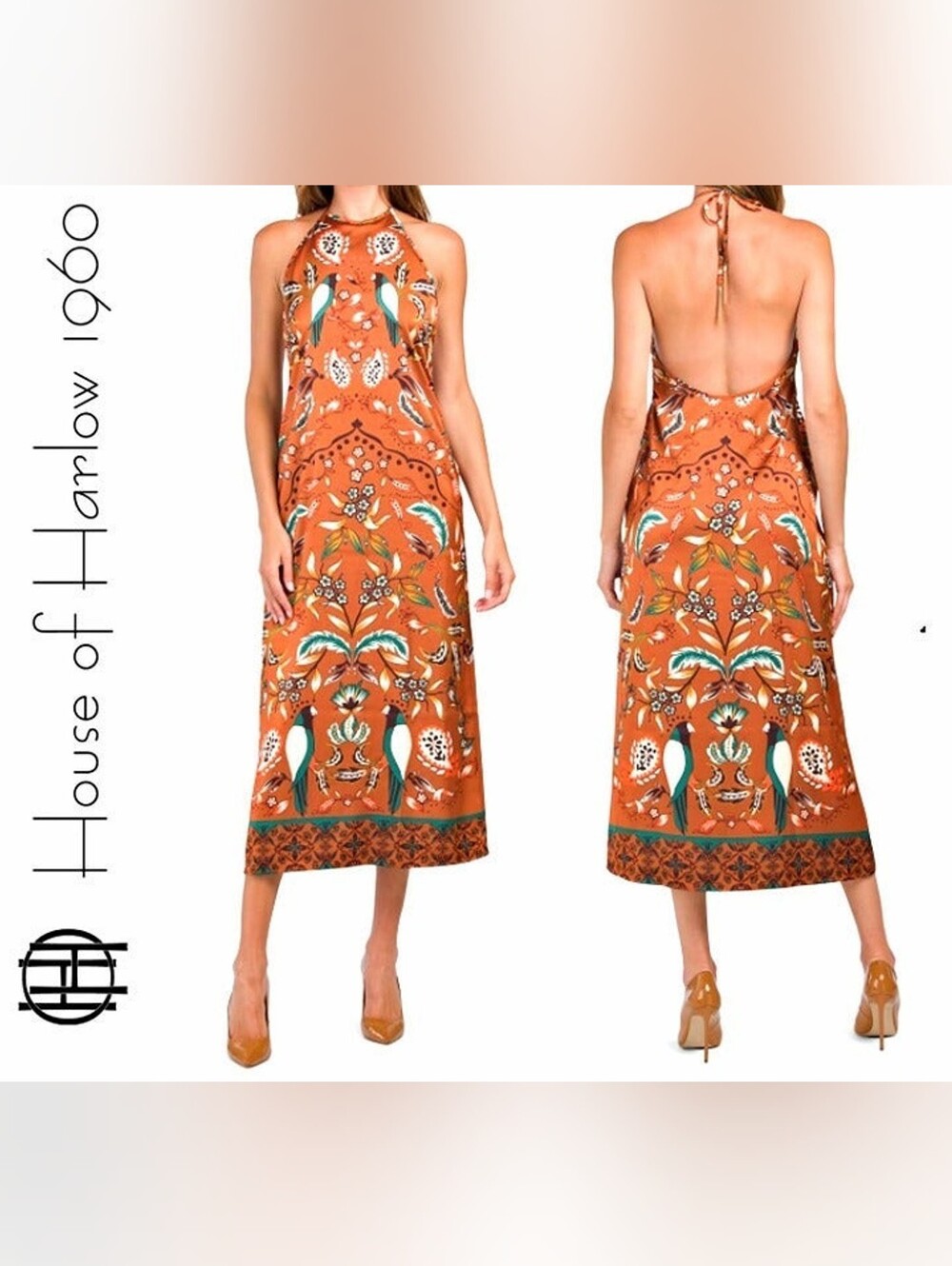 House Of Harlow 1960 Satin Long Backless Halter Dress Size Large